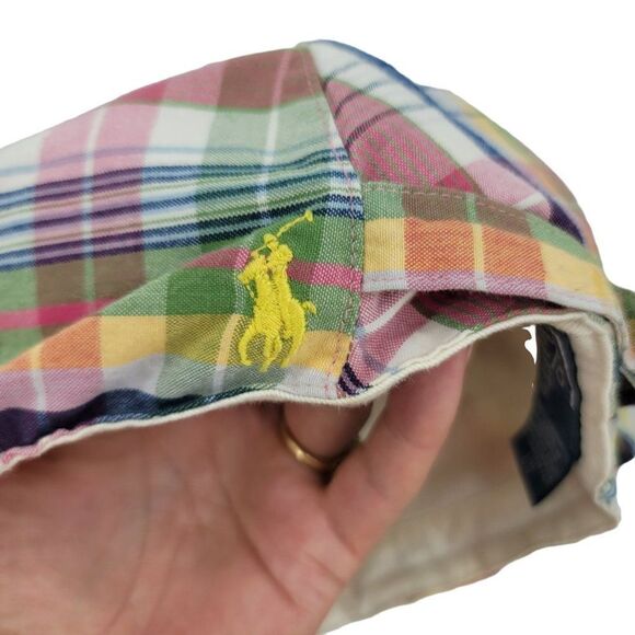 Vtg 80's Polo by Ralph Lauren Hat Madras Plaid Multicolor Driving Cabbie Golf - Picture 4 of 13